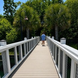 a person walking on a bridge