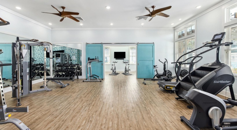 a gym with exercise equipment